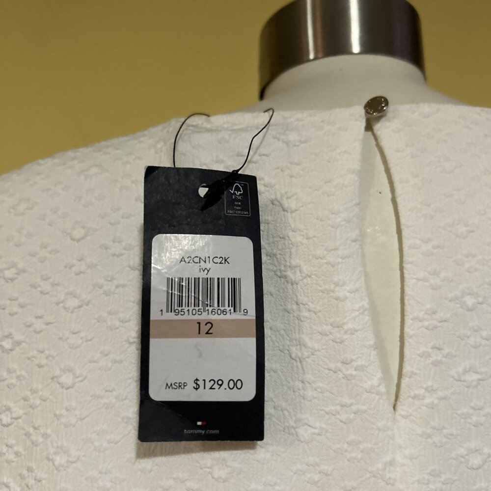 Tommy Hilfiger White Ruffle Fit Flair Sleeveless Shift Dress Biz Classic Prep - Picture 8 of 12